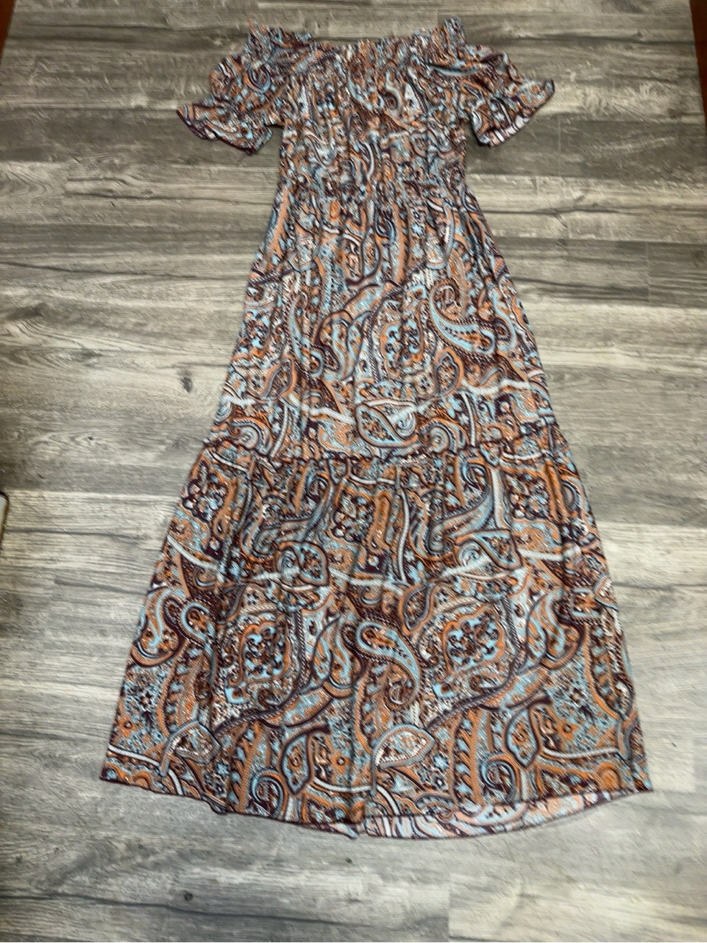 Cato MP Boho Paisley Maxi Dress Brown Blue Orange Stretch - Picture 2 of 7